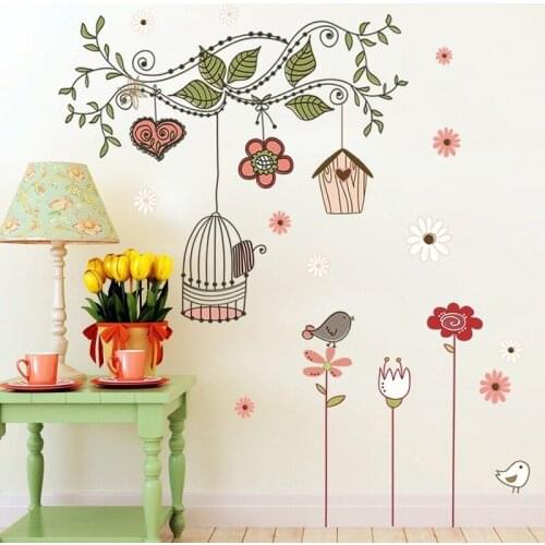 Creative Flower Birdcage Wall Sticker Home Decor Living Room Decals Bedroom Nursery Window Decor Aesthetic Wallpaper