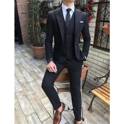 High Quality Peaked Lapel One Button Black Men Suits Custome Homme Fashion Mens Tuxedos Terno Slim Fit Wedding Blazer Suits