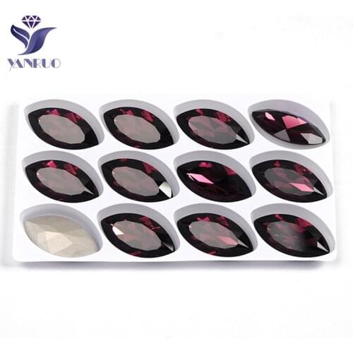 YANRUO 4227 Navette Amethyst 17x32mm Large Pointback Crystal Sew On Claws Setting Pointback Rhinestones DIY Gems Sewing Clothing