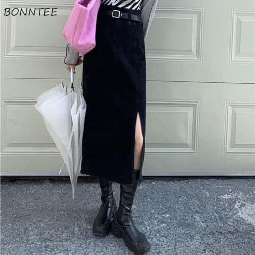 Skirts Women Soft Denim A-line Office Empire Asymmetrical Solid Simple Korean Style Harajuku Street Casual Black Spring Elegant