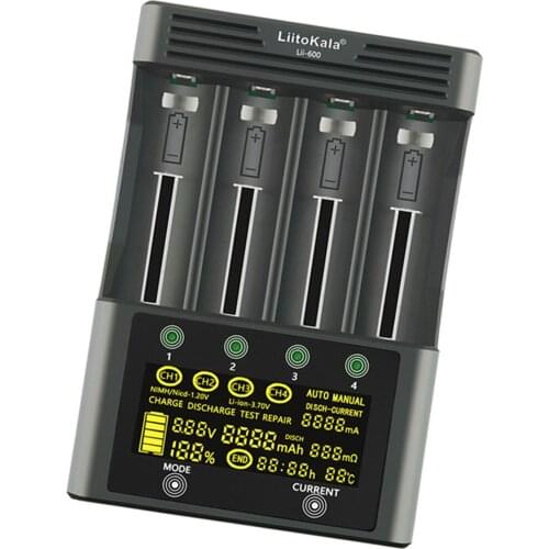 2021 New Lii-600 4 Slots Smart LCD Battery Charger w/LED indicators For 18650 26650 21700 18350 20650 14500 AA AAA Battery UK