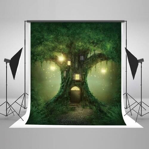 TR Fairytale Vinyl Backdrops for Photography Green Tree Glitter Dots Background Newborn Kids Birthday Photo Background Backdrops