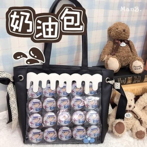 Cream Itabag PU Leather Transparent Badge Dolls Handbag Shoulder Bag Cosplay Harajuku Lolita Girl JK Uniform Anime Student Bags