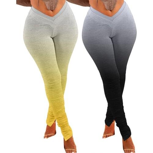 Women Club Skinny Long Trousers Solid Slim 2021 Fashion High Streetwear Gradient Leggings Double Waist Bodycon Sweatpants