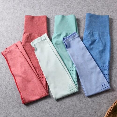 Women Hollow-out High Waist Ombre Seamless Leggings Booty Sport Leggings Yoga Pants Fitness Gym Leggings Athletic Workout Tights