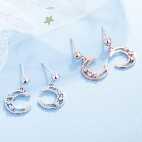 Fashion womens S925 silver-plated platinum personalized hollow zircon star and moon earrings SE2050
