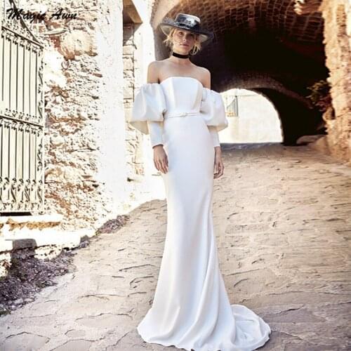 Magic Awn Vintage Mermaid Wedding Dresses Satin Off The Shoulder Long Sleeves Boho Mariage Gowns Customized Abito Da Sposa 2021