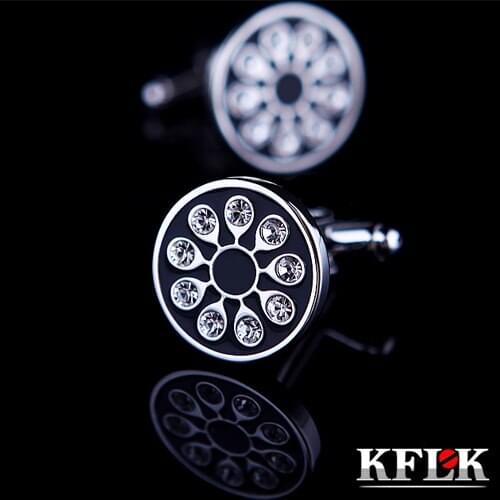 2 Colors KFLK 2020 Luxury shirt cufflink for mens Brand cuff buttons Crystal cuff links Black High Quality abotoaduras Jewelry