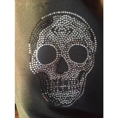 2pc/lot Skull design stone hot fix rhinestone transfer motifs iron on applique patches iron on rhinestone transfer designs shirt