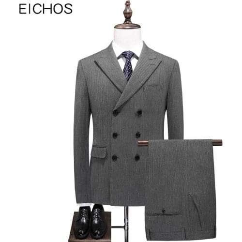 2021 Latest Three-breasted Coat Vest Pant Designs Brand Gray Stripe Men Wedding Suits Fashion Formal Casual Suit Male 3 Pieces