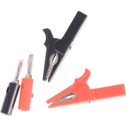 4pcs/set 55MM Alligator Clip + BANANA PLUG, Test Probe With 4mm Banana Plug Cable Clips Socket Battery Red Black