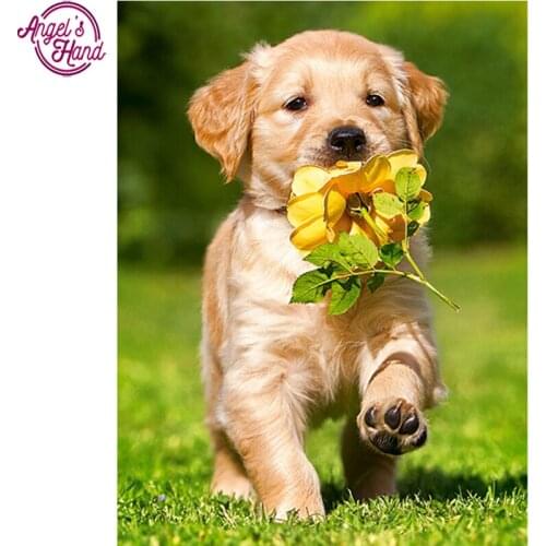 5D DIY diamond embroidery dog with flower diamond painting Cross Stitch full square Rhinestone mosaic home decoration