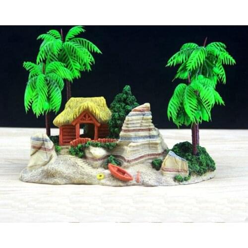 Fish Tank Aquarium Accessories Resin Coconut Tree House Boat Beach Aquarium Landscaping Fish Tank Decoration Crafts Pet Supplies