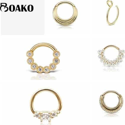 BOAKO Punk 925 Sterling Silver Nose Ring For Women & Man Piercing Ear Bone Zircon Hoop Earring Ring Luxury Jewelry as Girl Gifts