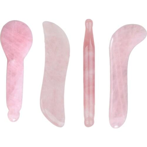 Rose Quartz Acupoint Pressure Massager for Face Gouache Scraper Body Neck Care Traditional Facial Gua Sha Massage Stick Guasha