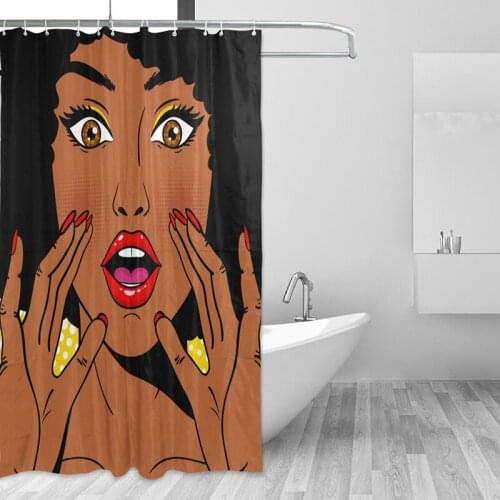 Colorful Eco-friendly African Woman Shower Curtain Waterproof Bath Room Polyester Fabric Washable Bathroom Curtain with 12 Hooks