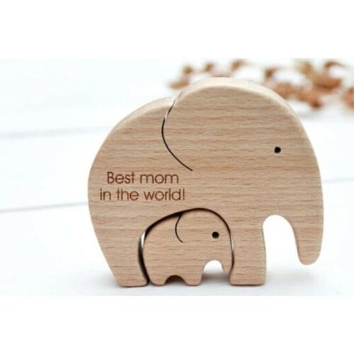 Wooden Elephant Craft Figurine Wood Carving Model Creative Home Office Decoration Desktop Ornament Family Mothers Day Gift