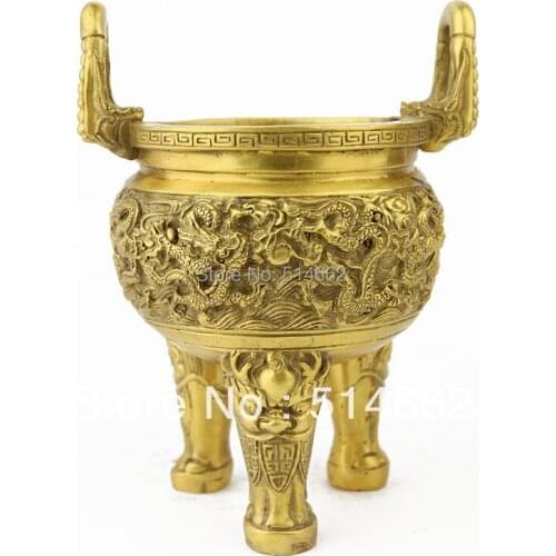 FengShui ANTIQUE CHINESE BRASS JIU LONG DING/CHINESE FENGSHUI DING