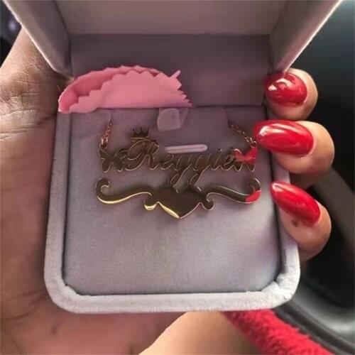 Personalized Custom Name Necklace Fashion Stainless Steel Crown Butterfly Heart Pendant Nameplate Necklace for Girl Kids Women