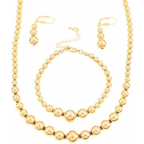 African Beaded Earrings Necklace Bracelet Set Plain Glossy Bead Ball Women Wedding Jewelry