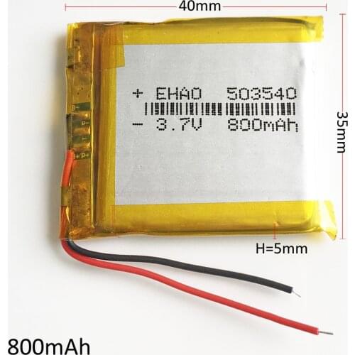 3.7V 800mAh 503540 Lithium Polymer LiPo Rechargeable Battery For Mp3 Camera PAD DVD E-book bluetooth headset smart watch 5*35*40