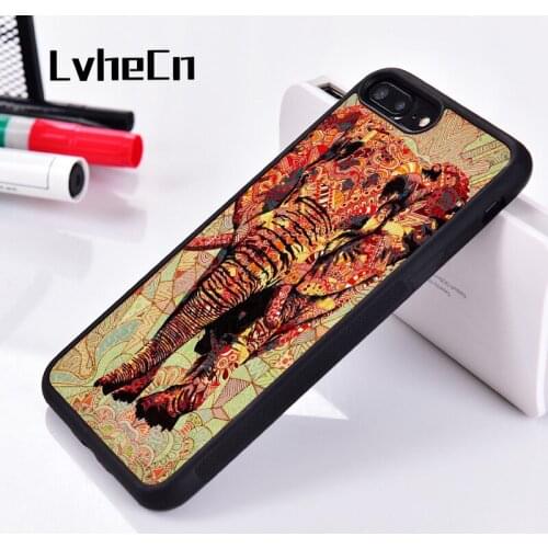 LvheCn 5 5S SE 6 6S Soft TPU Silicone Rubber phone case cover for iPhone 7 8 plus X Xs 11 Pro Max XR Chevron Print Cute Elephant
