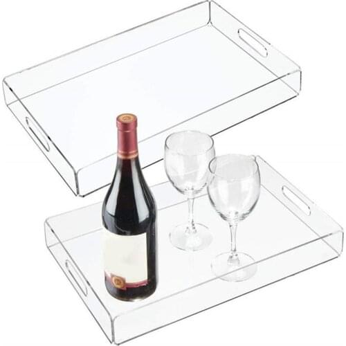 MultifunctionaL Acrylic Tray Tea Coffee Table Tray Breakfast Tray Clear Acrylic Serving Tray with Handles