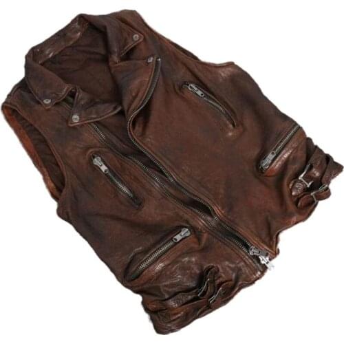 2021 Vintage Brown Japan Motorcycle Style Genuine Leather Jacket Men Real Natural Sheepskin Spring Slim Fit Bikers Coat