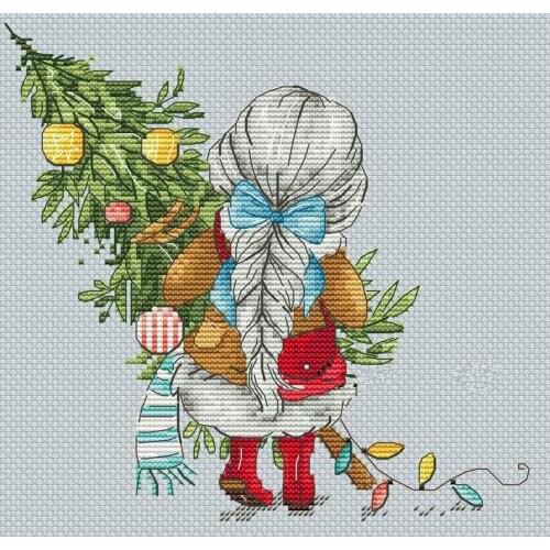Girl with Christmas tree 28-27 Cross Stitch Set DIY Kit Embroidery Needlework Craft Packages Cotton Fabric Floss