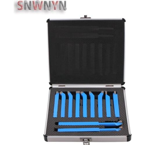 11PCS 10x10mm Carbide Tip Tipped Bit Set Brazed Milling Cutter Tools For Metal CNC Lathe, Welding Turning Tool Holder Blue