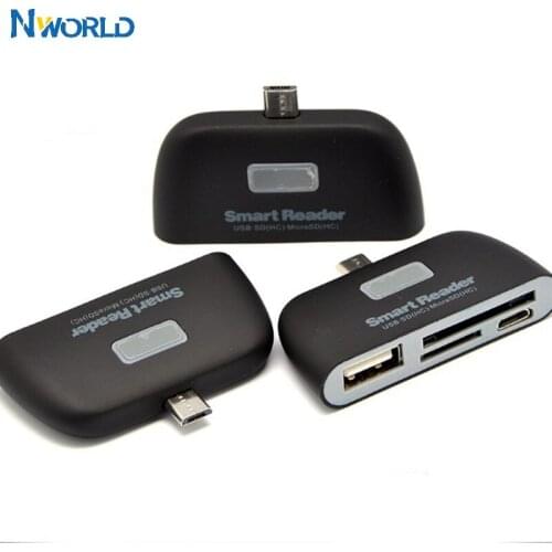 Nworld 4 IN 1 Multifunctional USB 2.0 SD Smart Card Reader OTG TF Card Reader Adapter With Micro USB Charge Port For PC