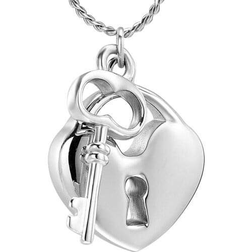 Heart and Lock Key Necklace Cremation Jewelry for Ashes Stainless Steel Keepsake Memorial Urns Pendant for Human
