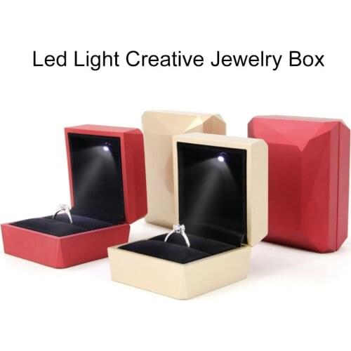 Rhombus Surface LED Rings Holder Jewelry Storage Box Case Container Organizer Jewelry Display Rings Box for wedding/engagement