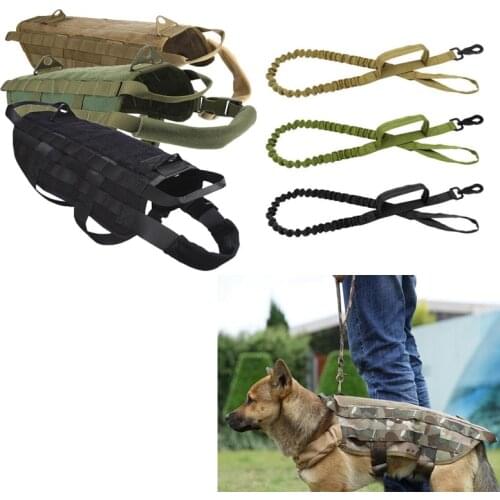 Police K9 Tactical Training Dog Harness and Leash Set Molle Vest Packs Coat Outdoor Military Hunting Dog Load Bearing Clothes