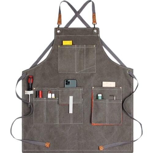 Canvas Work Apron Cooking Kitchen Aprons with Tool Adjustable Straps Pockets for Men Woman Chef Waiter BBQ Hairdresser