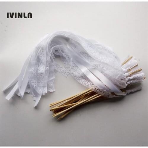 Hot Selling 50pcs/lot white Wedding ribbon wands without bell for wedding decoration