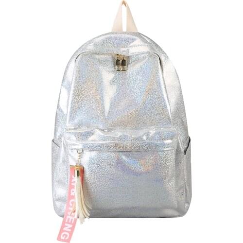 Ladies Large Capacity Nylon Hologram Silver Holographic Backpacks Fashion Women School Backpack Shiny Laser Travel Student Bag