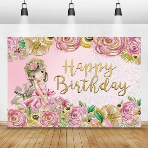 Happy Birthday Little Princess Photophone Photozone Photo Backdrop For Girl Adult Pink Flowers Customized Photography Background