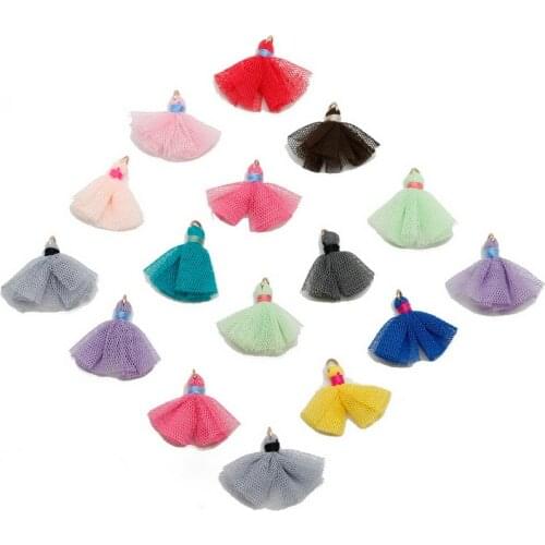 20pcs/lot 30mm Mixed Net Tassels Earrings Silk Charms Pendant Satin Tassels For Woman Fashion Jewelry Making Materials