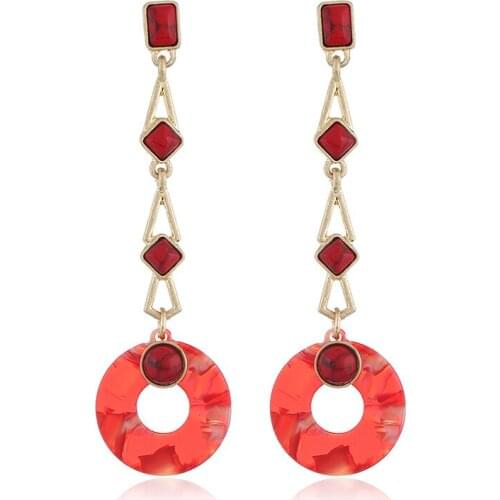 Red Stone Earrings For Women Bohemian Acetic Acrylic Dangle Round Loop Long Earrings Fashion Jewelry High Quality Gift 2018