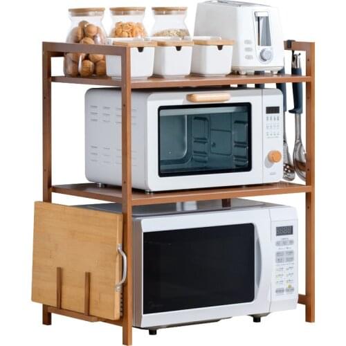 Microwave Oven Rack Solid Wood Storage Shelves Bamboo Household Condiment Table Kitchen Accessories Organizer