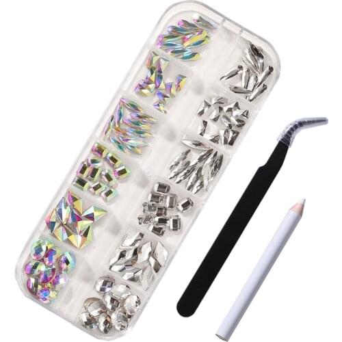 120/2000Pcs/Box Nail Rhinestones Set Multi Size Glass Nail Rhinestones Mixed Colors Flatback Crystal Strass Nail Art Decorations