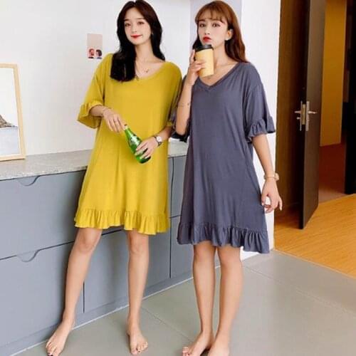 Loose sexy nightwear dress women spring summer nightdress fat mm v-neck cotton nightgowns womens sleepwear night shirt new