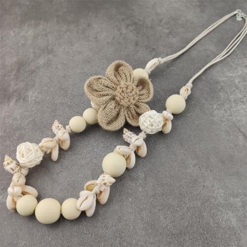 Vintage maxi necklace Bohemian long pendant flower necklace women wood chain shell flower statement jewelry wholesale
