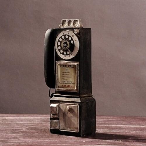 Vintage Rotate Classic Look Dial Pay Phone Model Resin Retro Booth Telephone Figurine Home Decoration Ornament Crafts Accessory