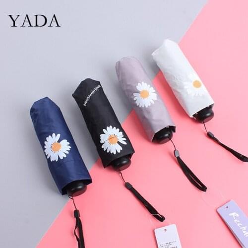 YADA Ins Fashion flowrr Pattern 5-Folding Rainy Mini Pocket Umbrella For Women Anti-UV Small Parasol Mini Umbrellas YD200304