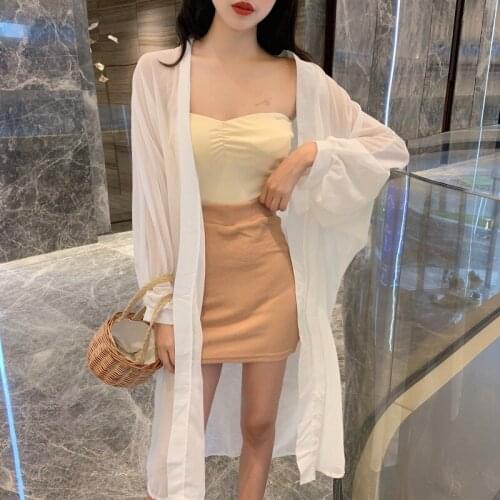 Ladies Outerwear Puff Sleeve Ins Femme Long Shirts Blouses Women Oversized 3Xl Summer Trendy Elegant Holiday Vintage Sun-Proof
