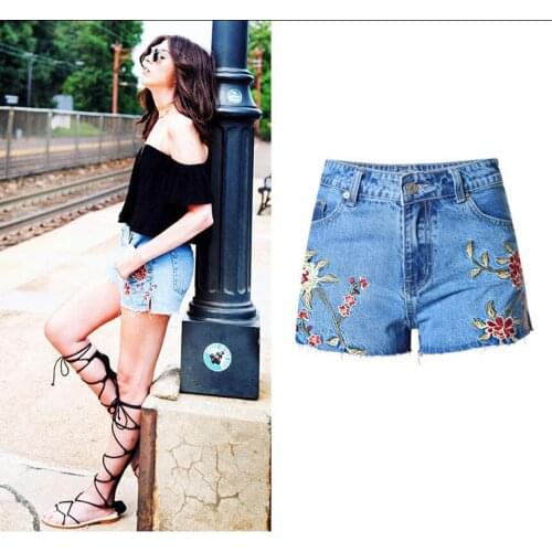 2021 Fashion Summer Shorts Jeans Dog Embroidery Denim Shorts Pants Flowers High Waist Jeans Femme Holes Ripped Shorts For Women