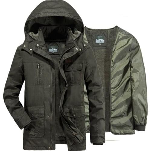 Winter Coat Men Fleece Liner Detachable Military Winter Jacket Mens Windbreakers Long Coat Parka Hombre Plus Size 6XL