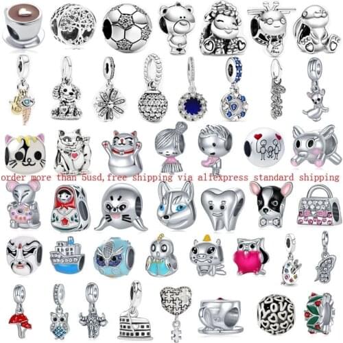 1pc silver color theo bear puppy dog mushu girl Bead Fits Pandora Bracelet For Women Jewelry Diy Making Gifts Special W004